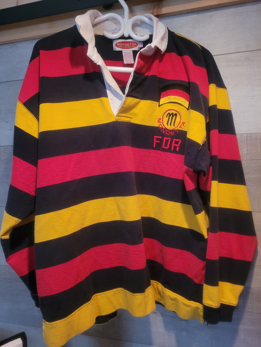 Mondetta Striped Rugby Shirt in Red, Yellow & Black